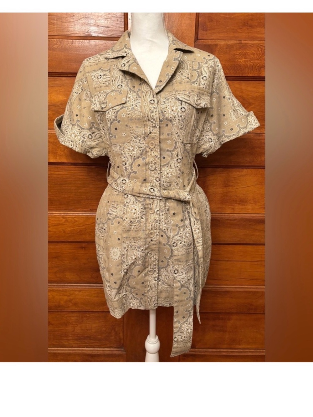 Mable Tan and Black Paisley Shirt Dress